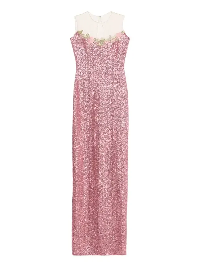 Illusion Yoke Sequined Floral Applique Sleeveless Gown Illusion Yoke Sequined Floral Applique Sleeveless Gown