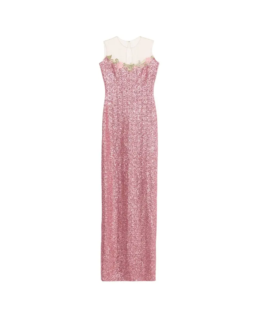 Naeem Khan Illusion Yoke Sequined Floral Applique Sleeveless Gown | Image 1 Naeem Khan Illusion Yoke Sequined Floral Applique Sleeveless Gown | Image 1