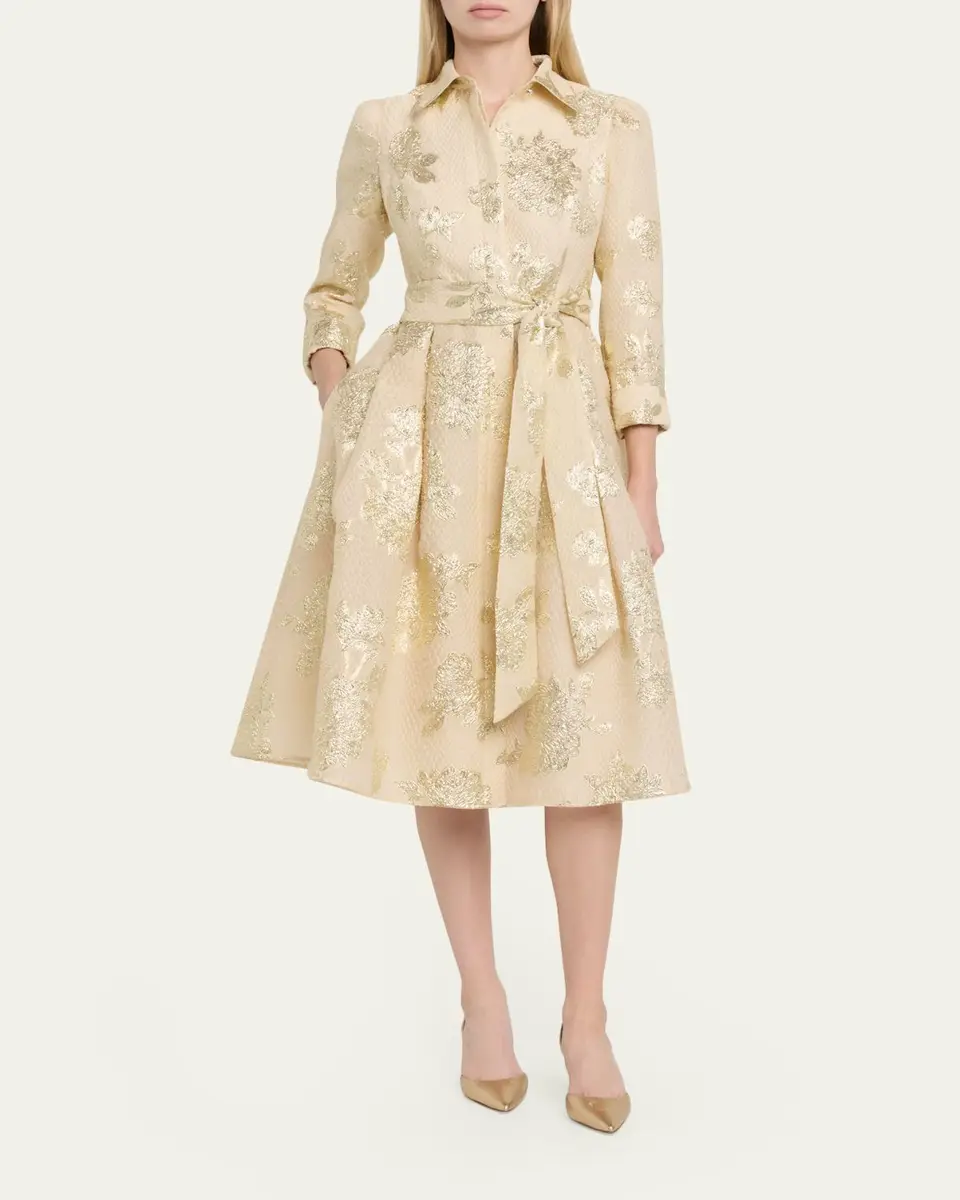 Rickie Freeman for Teri Jon Pleated Metallic Jacquard Midi Shirtdress | Thumbnail 2 Rickie Freeman for Teri Jon Pleated Metallic Jacquard Midi Shirtdress | Thumbnail 2