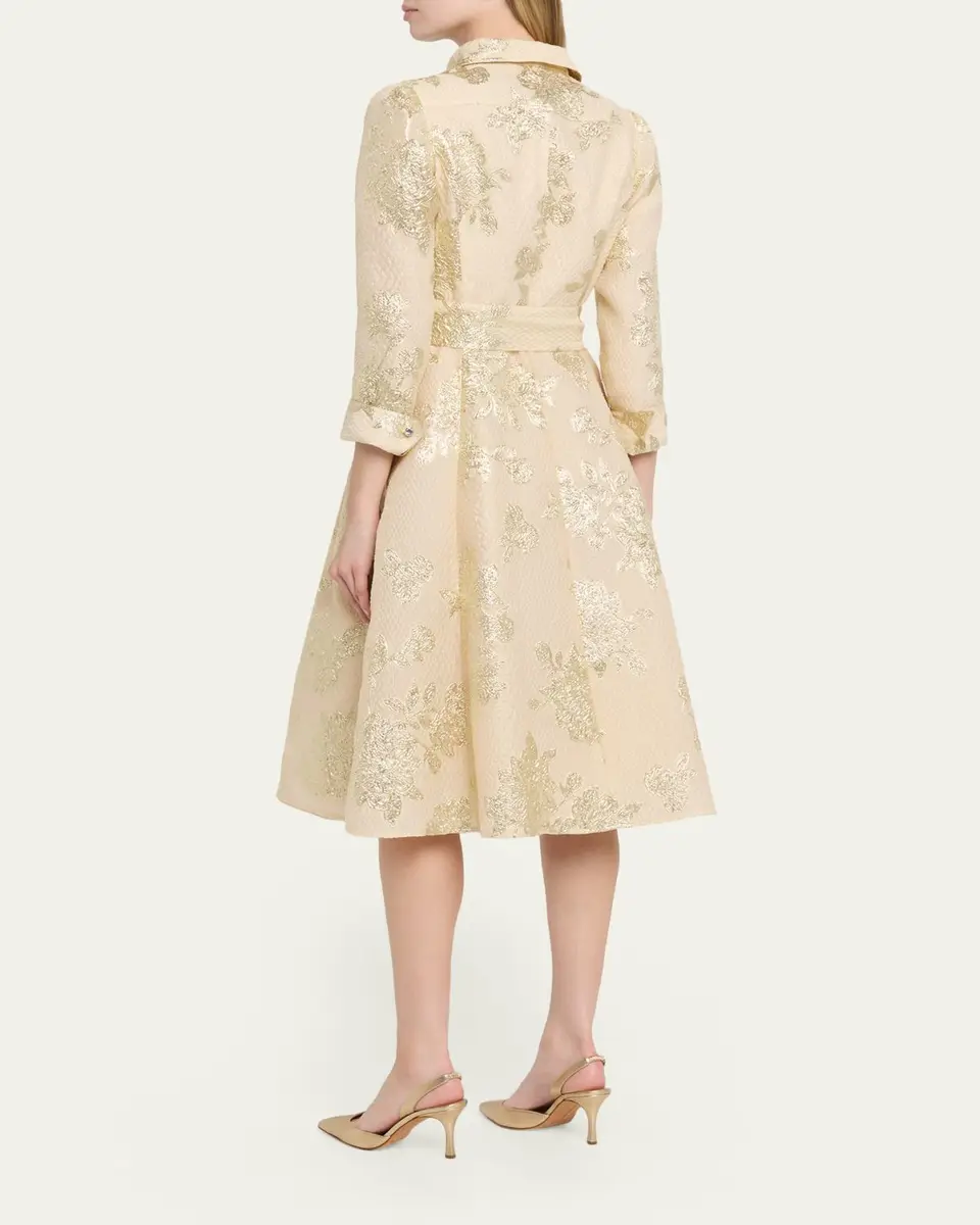 Rickie Freeman for Teri Jon Pleated Metallic Jacquard Midi Shirtdress | Thumbnail 3 Rickie Freeman for Teri Jon Pleated Metallic Jacquard Midi Shirtdress | Thumbnail 3