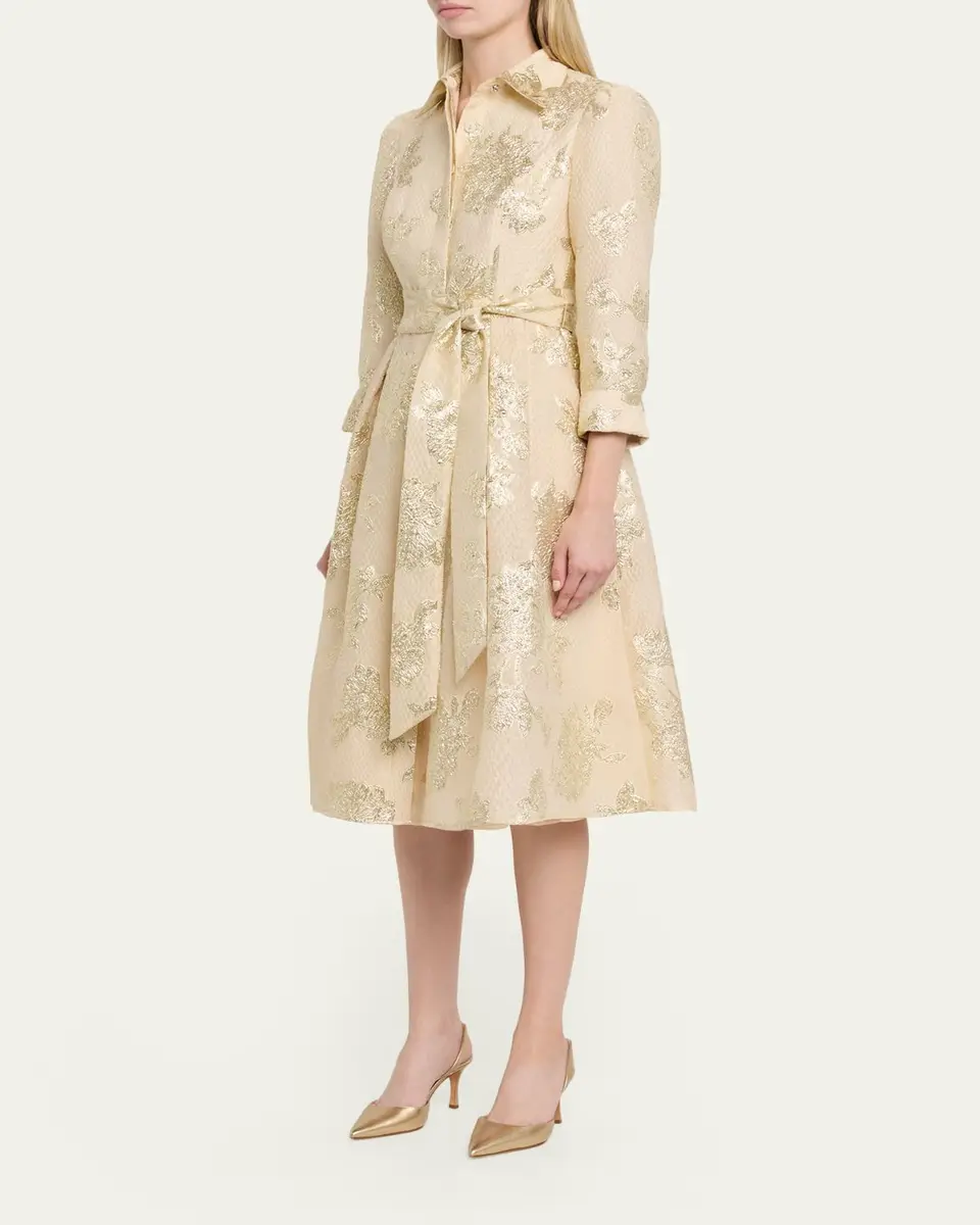 Rickie Freeman for Teri Jon Pleated Metallic Jacquard Midi Shirtdress | Thumbnail 4 Rickie Freeman for Teri Jon Pleated Metallic Jacquard Midi Shirtdress | Thumbnail 4