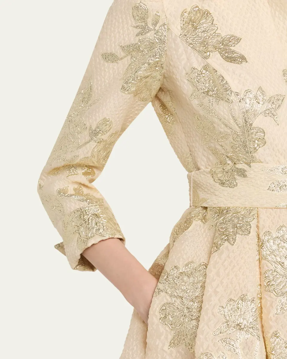 Rickie Freeman for Teri Jon Pleated Metallic Jacquard Midi Shirtdress | Thumbnail 5 Rickie Freeman for Teri Jon Pleated Metallic Jacquard Midi Shirtdress | Thumbnail 5