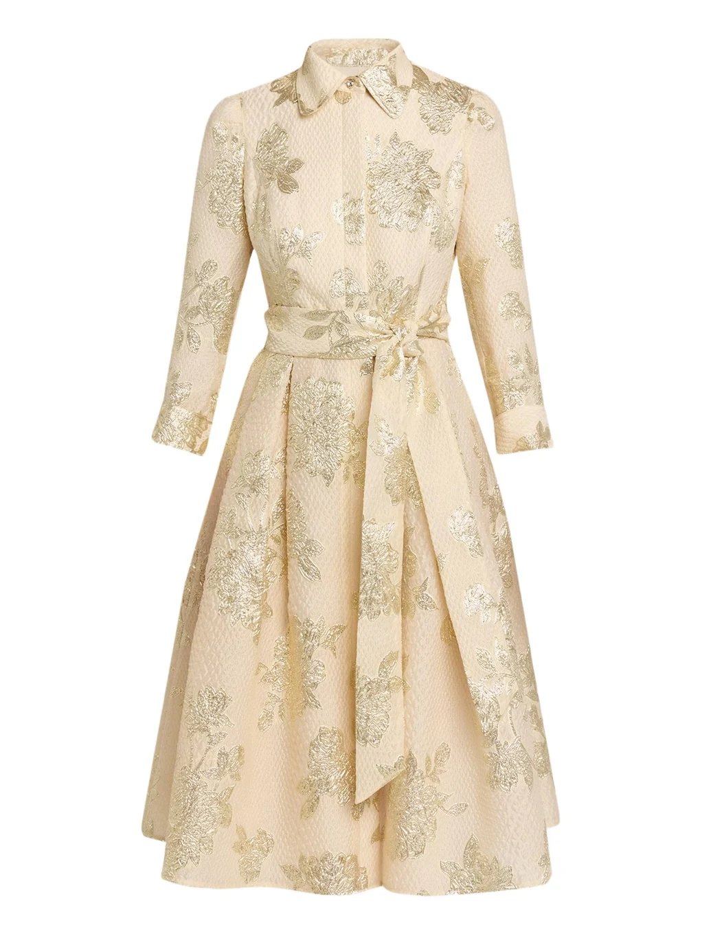 Pleated Metallic Jacquard Midi Shirtdress Pleated Metallic Jacquard Midi Shirtdress