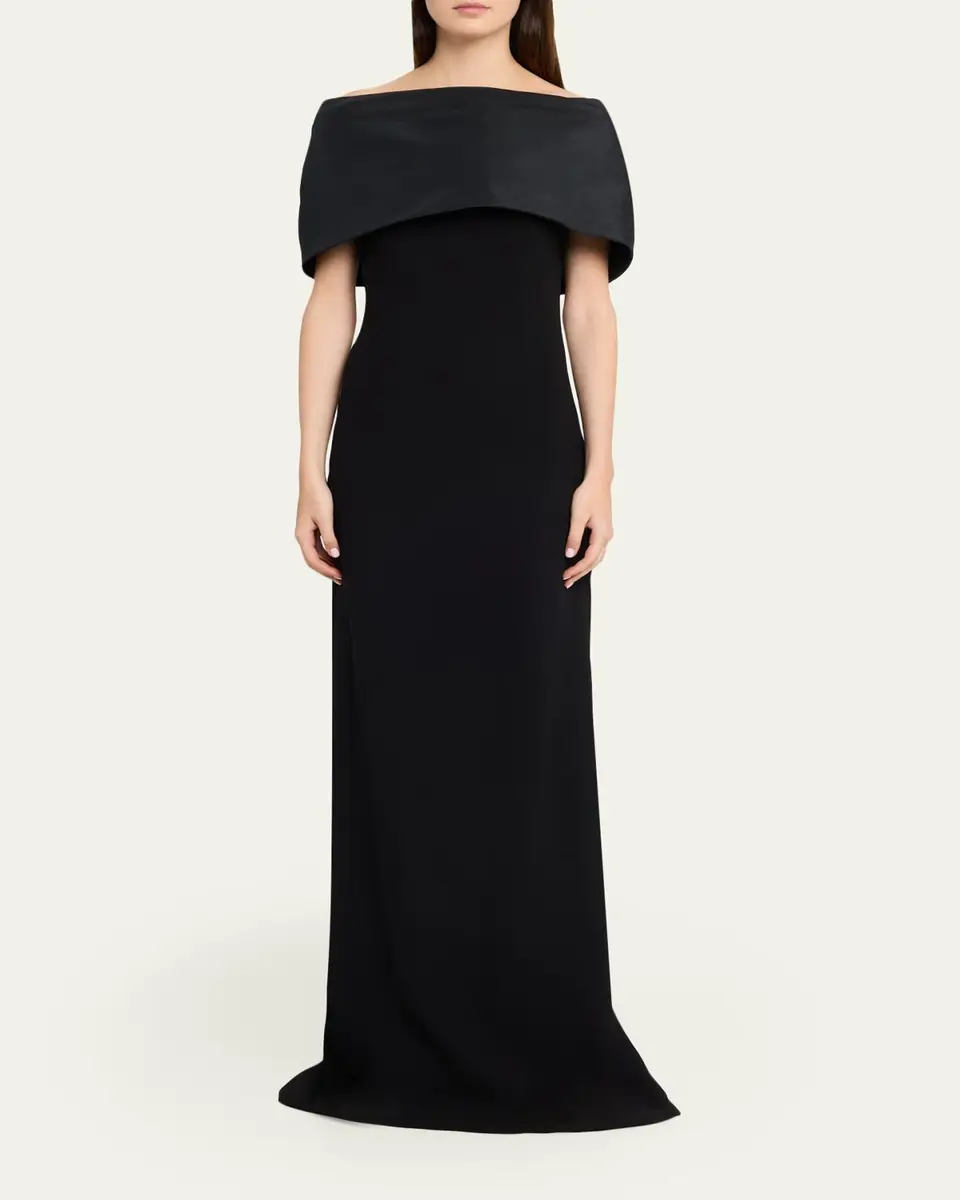 Rickie Freeman for Teri Jon Off-Shoulder Draped Crepe Column Gown | Thumbnail 2
