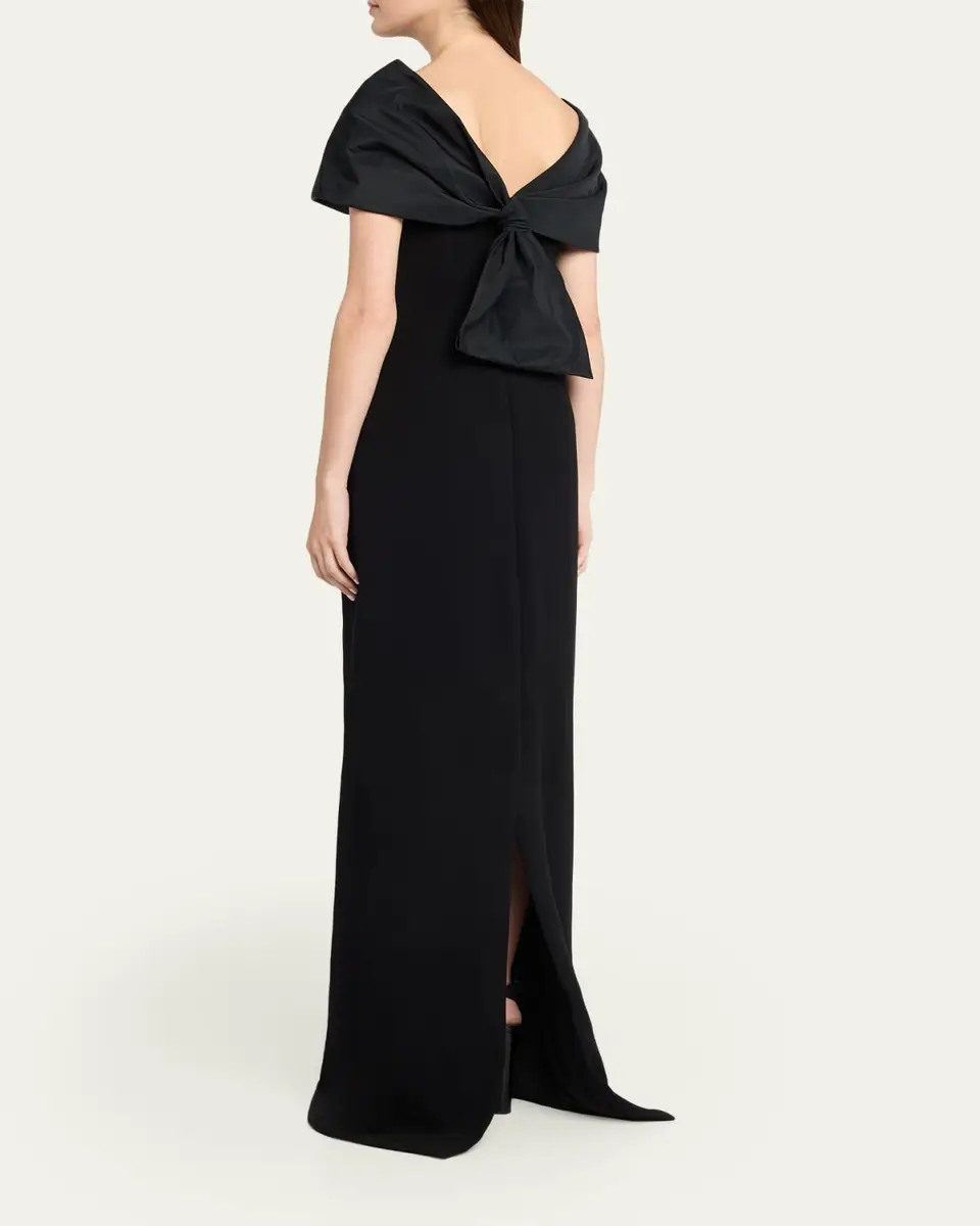 Rickie Freeman for Teri Jon Off-Shoulder Draped Crepe Column Gown | Thumbnail 3