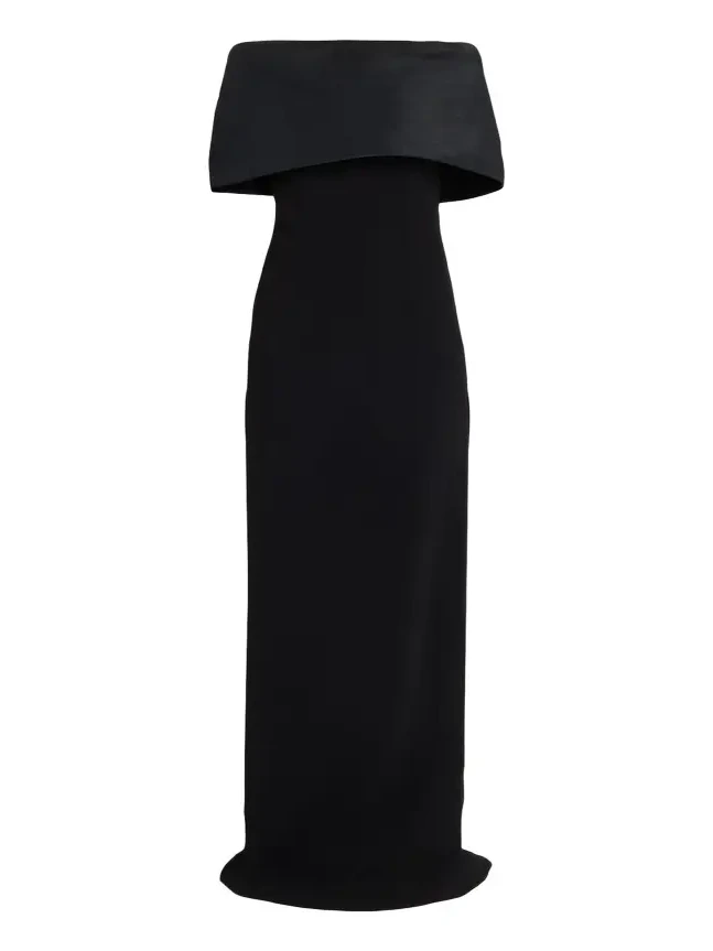 Off-Shoulder Draped Crepe Column Gown