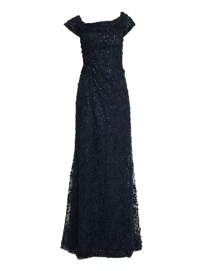 Rickie Freeman for Teri Jon Asymmetric Sequin Lace Gown