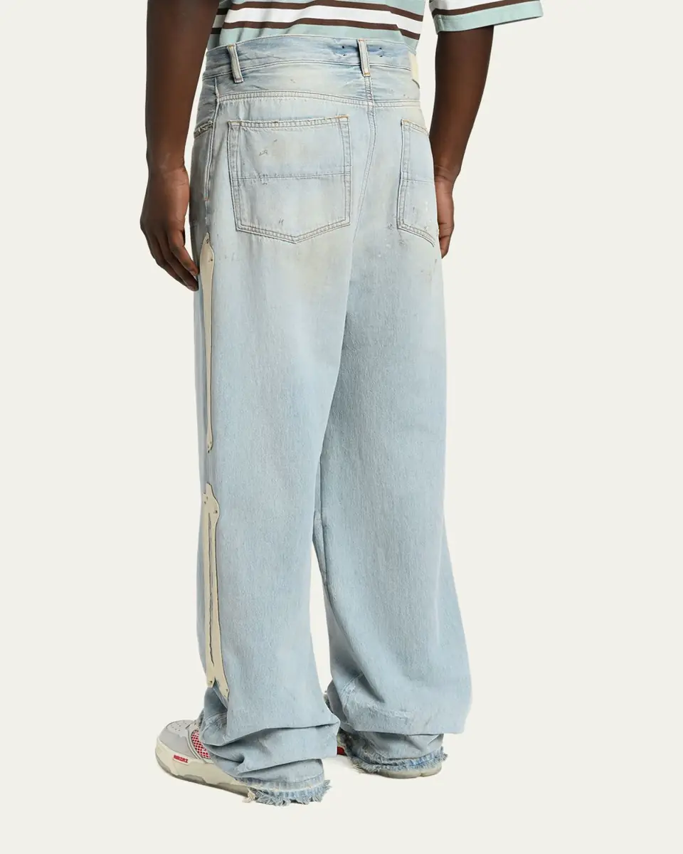 AMIRI Men's Light-Wash Denim Carpenter Jeans with Bone Appliques | Thumbnail 3