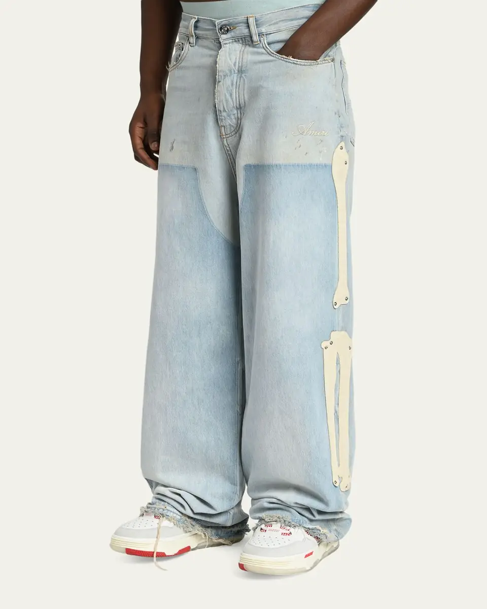 AMIRI Men's Light-Wash Denim Carpenter Jeans with Bone Appliques | Thumbnail 4