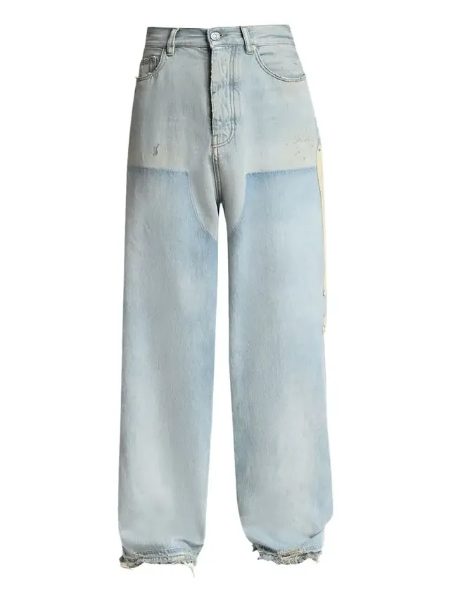 Men's Light-Wash Denim Carpenter Jeans with Bone Appliques