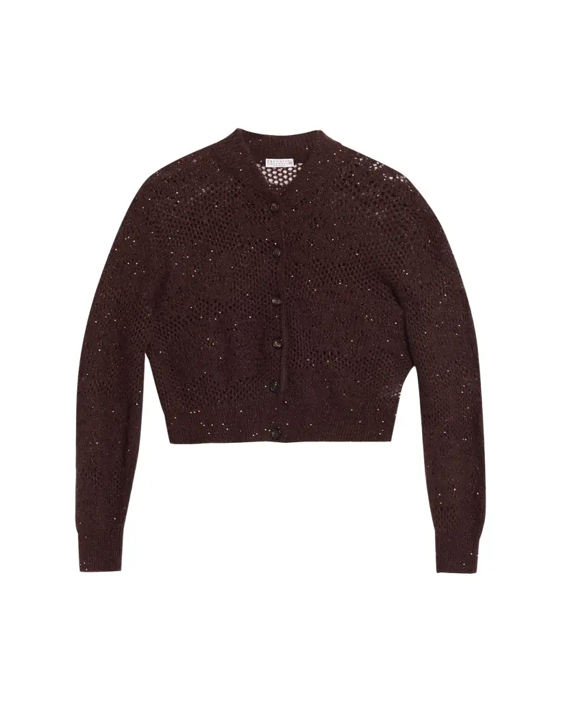 Brunello Cucinelli Glam-Knit Paillette Mesh Cardigan