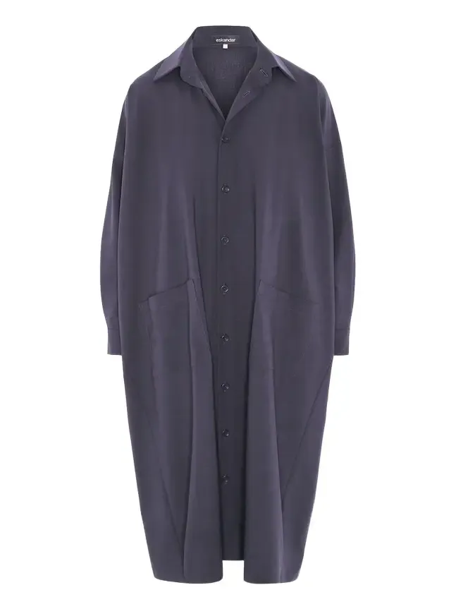 Wool Stretch Angle-to-Front Side-Seam Shirtdress