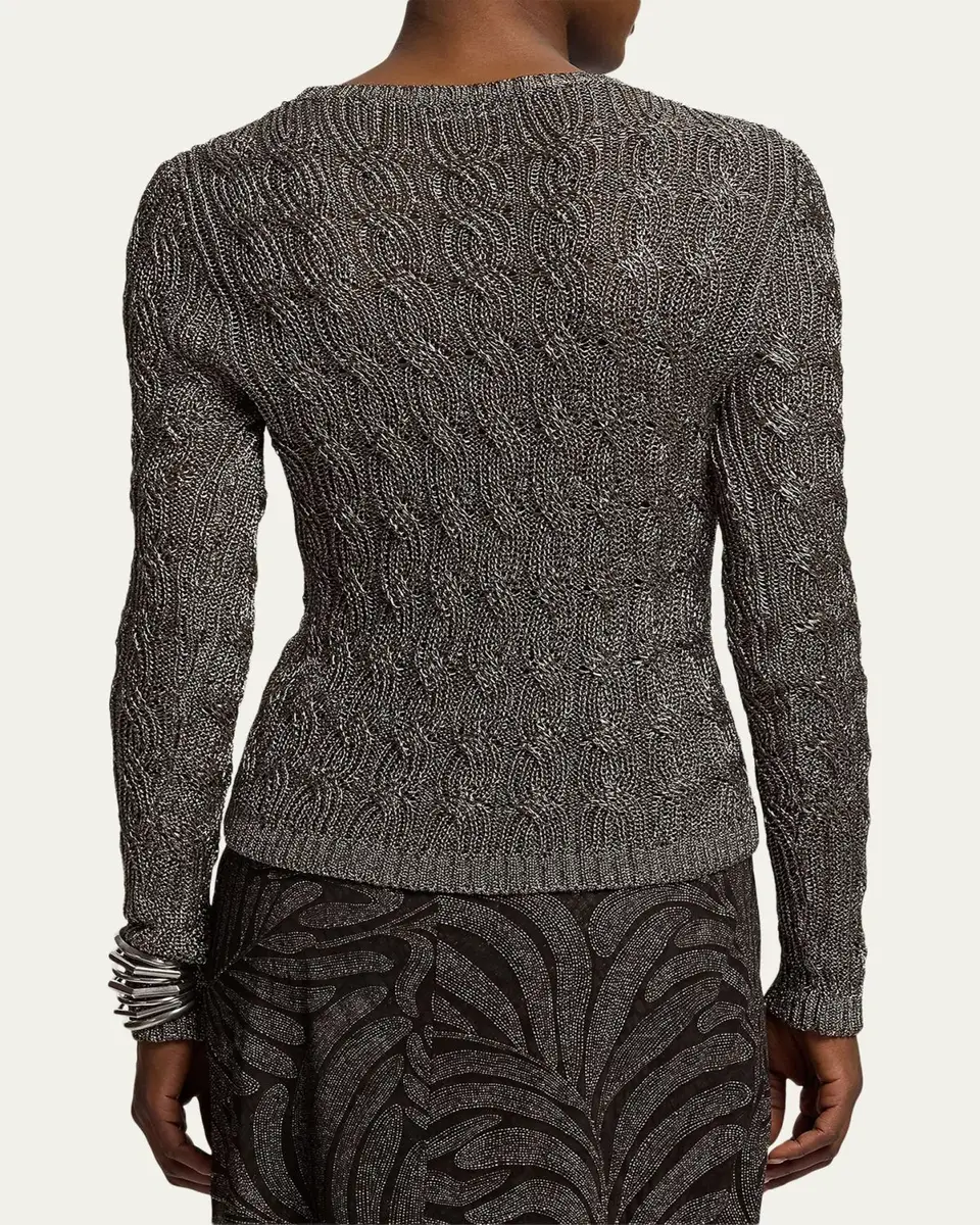 Ralph Lauren Collection Metallic Cable-Knit Crewneck Sweater | Thumbnail 3 Ralph Lauren Collection Metallic Cable-Knit Crewneck Sweater | Thumbnail 3