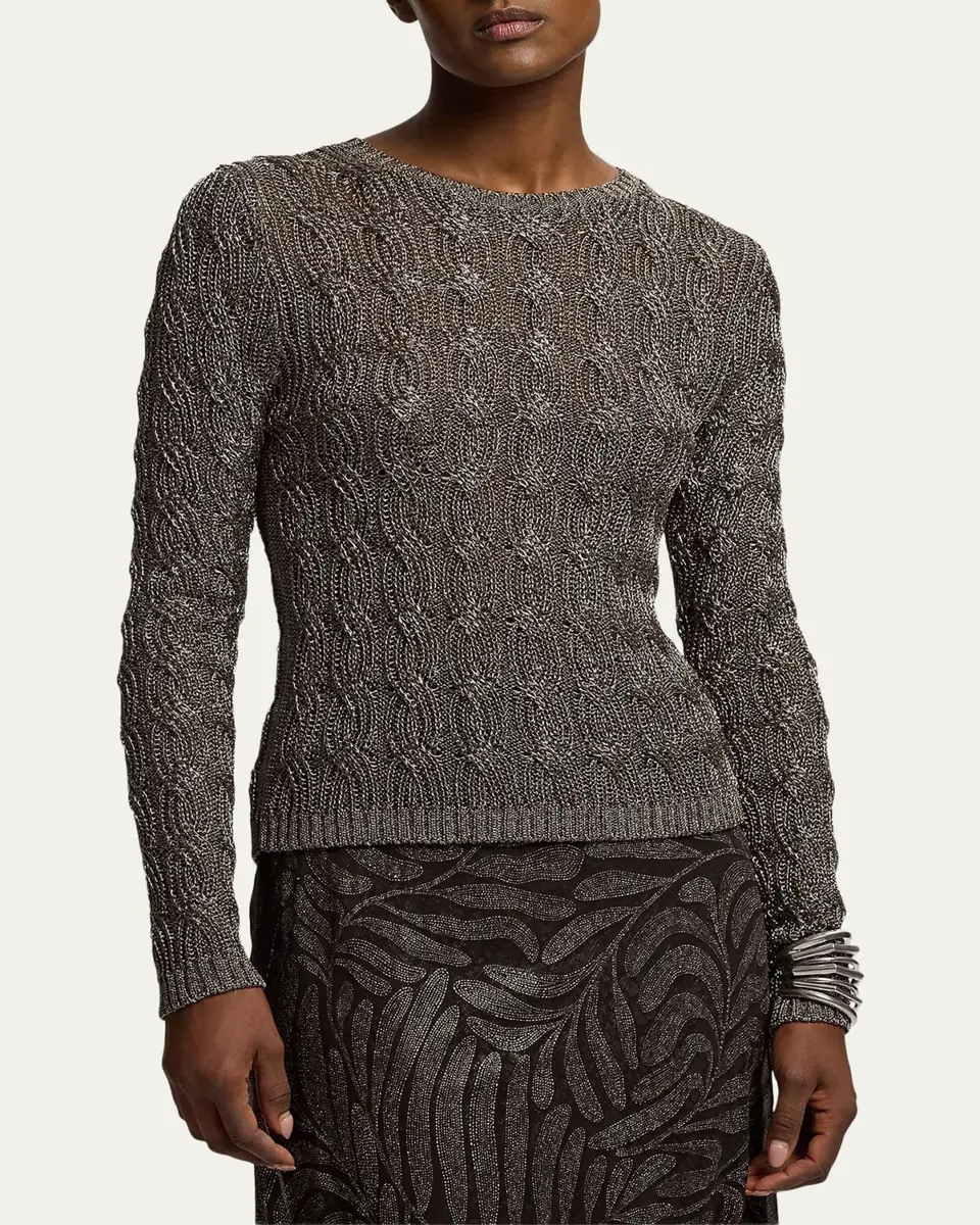 Ralph Lauren Collection Metallic Cable-Knit Crewneck Sweater | Thumbnail 4 Ralph Lauren Collection Metallic Cable-Knit Crewneck Sweater | Thumbnail 4