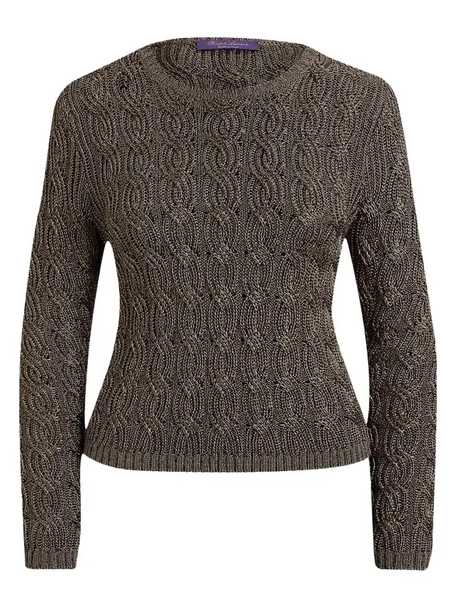Metallic Cable-Knit Crewneck Sweater