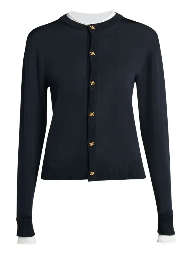 Silk Double Knit Crewneck Cardigan Silk Double Knit Crewneck Cardigan