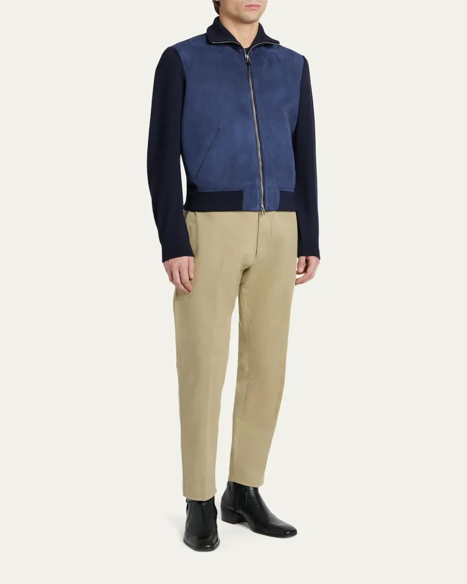 Tom Ford Men's Suede and Merino Wool Hybrid Full-Zip Blouson | Thumbnail 2