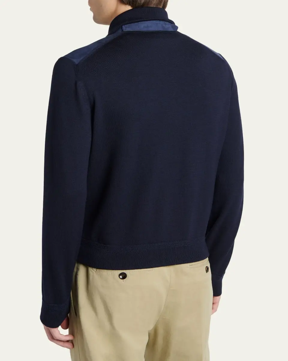 Tom Ford Men's Suede and Merino Wool Hybrid Full-Zip Blouson | Thumbnail 3