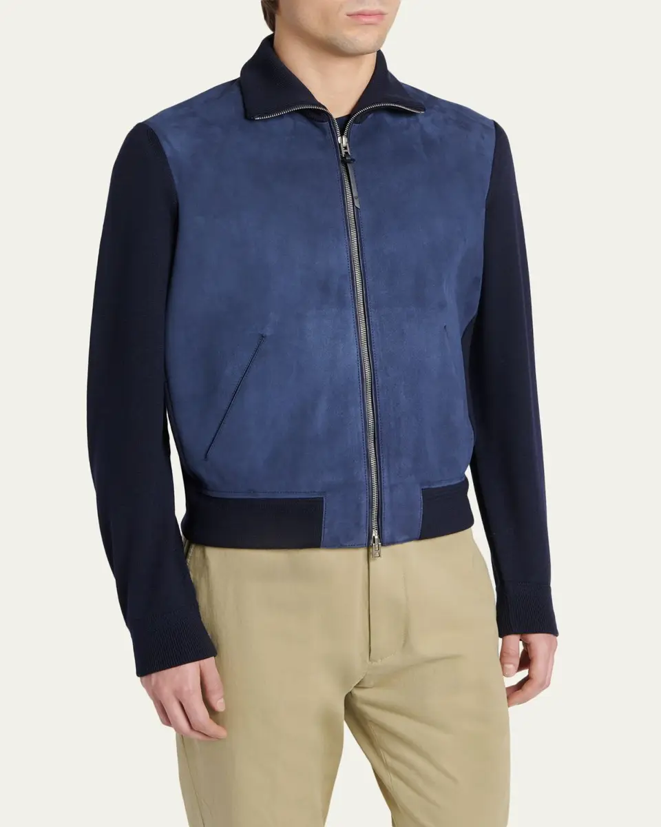Tom Ford Men's Suede and Merino Wool Hybrid Full-Zip Blouson | Thumbnail 4