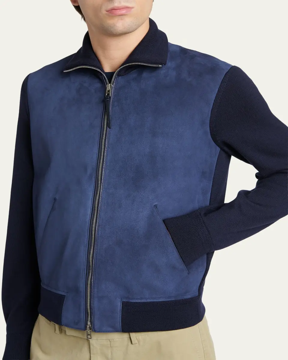 Tom Ford Men's Suede and Merino Wool Hybrid Full-Zip Blouson | Thumbnail 5