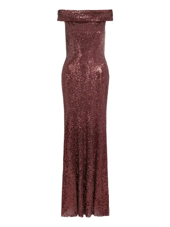 Echo Off-Shoulder Sequined Gown