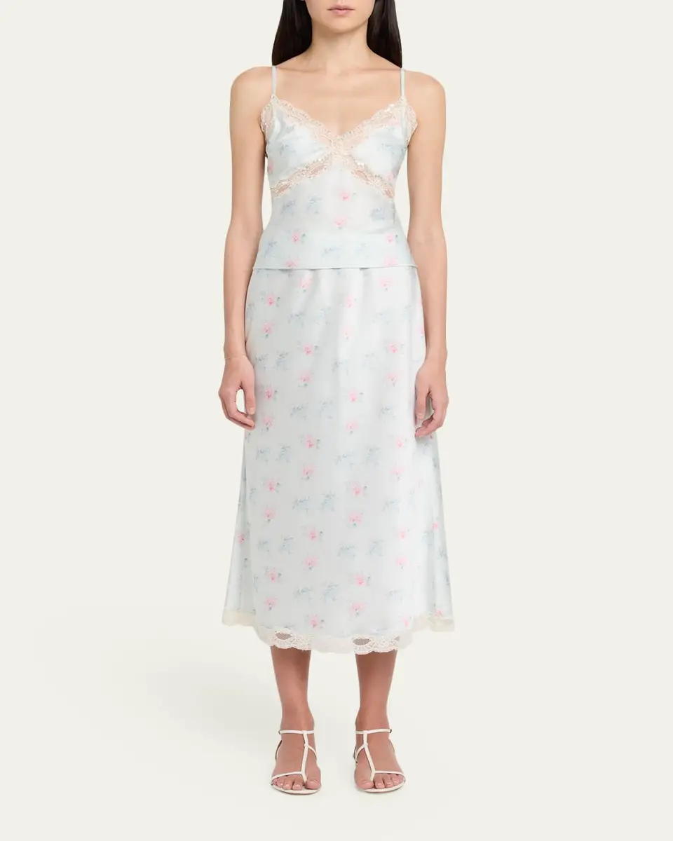 LoveShackFancy Castle Floral Satin Midi Skirt | Thumbnail 2 LoveShackFancy Castle Floral Satin Midi Skirt | Thumbnail 2