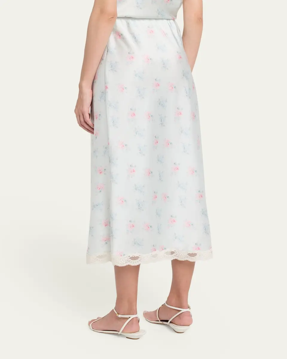 LoveShackFancy Castle Floral Satin Midi Skirt | Thumbnail 3 LoveShackFancy Castle Floral Satin Midi Skirt | Thumbnail 3