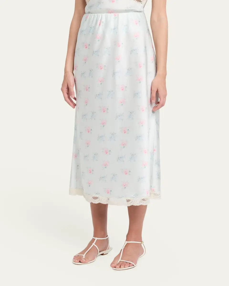 LoveShackFancy Castle Floral Satin Midi Skirt | Thumbnail 4 LoveShackFancy Castle Floral Satin Midi Skirt | Thumbnail 4
