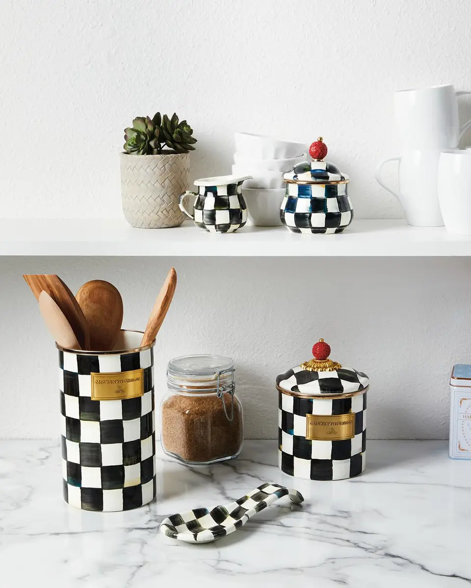 MacKenzie-Childs Courtly Check Enamel Lidded Sugar Bowl | Thumbnail 2