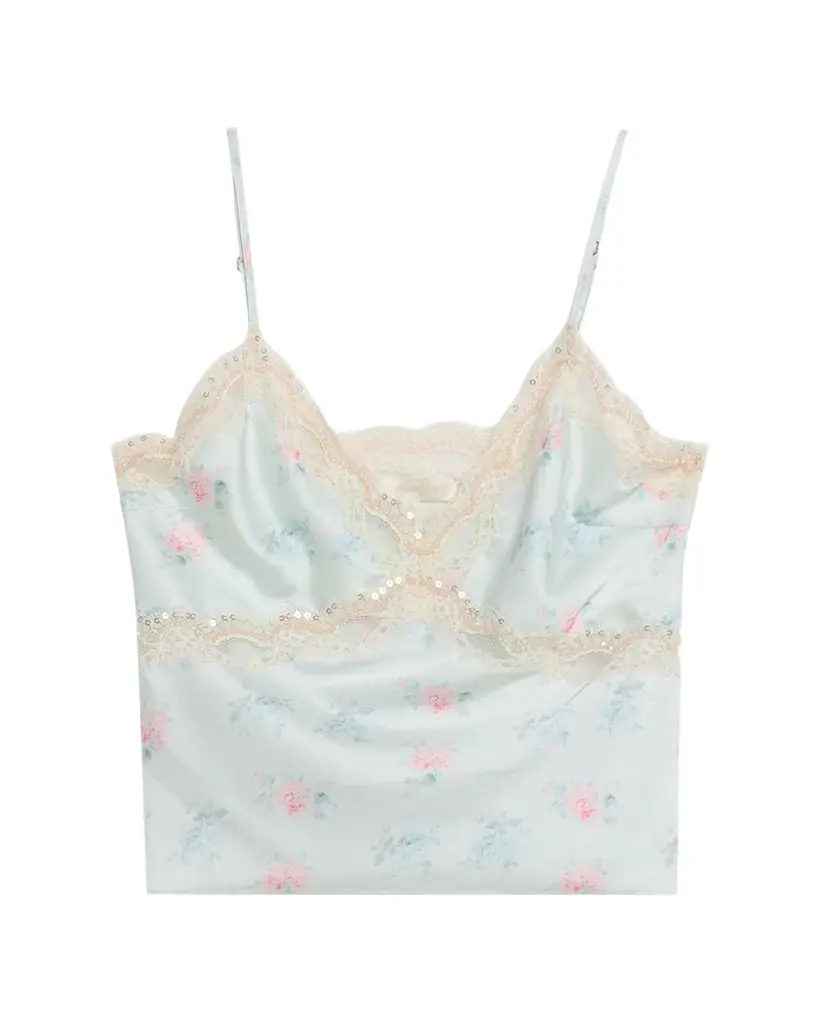 LoveShackFancy Lamora Floral Satin Tank Top | Image 1 LoveShackFancy Lamora Floral Satin Tank Top | Image 1
