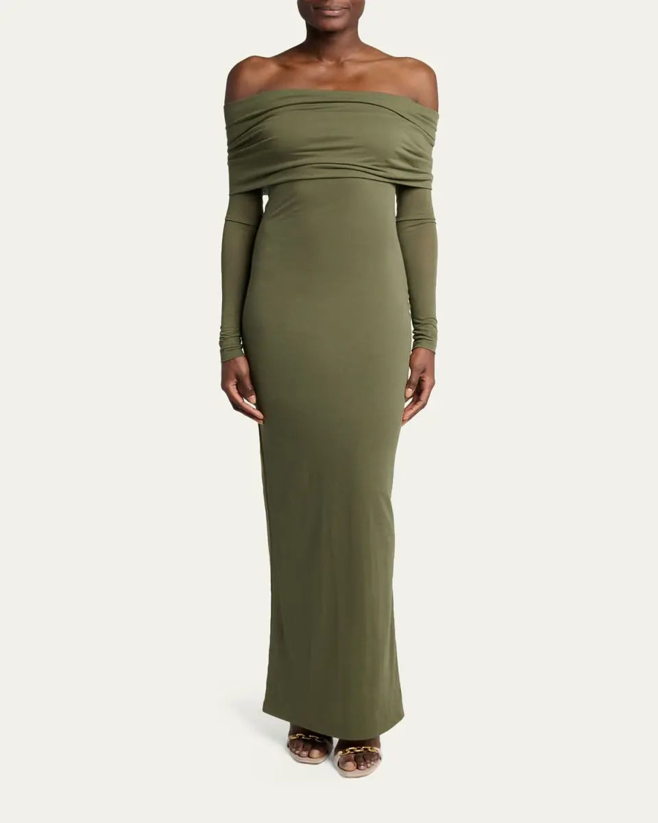 Balenciaga Off-The-Shoulder Transparent Jersey Maxi Dress | Thumbnail 2 Balenciaga Off-The-Shoulder Transparent Jersey Maxi Dress | Thumbnail 2