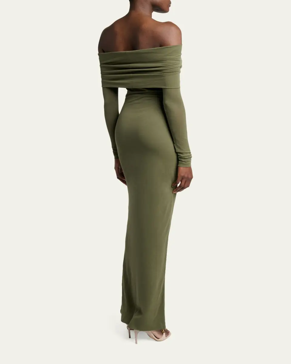 Balenciaga Off-The-Shoulder Transparent Jersey Maxi Dress | Thumbnail 3 Balenciaga Off-The-Shoulder Transparent Jersey Maxi Dress | Thumbnail 3