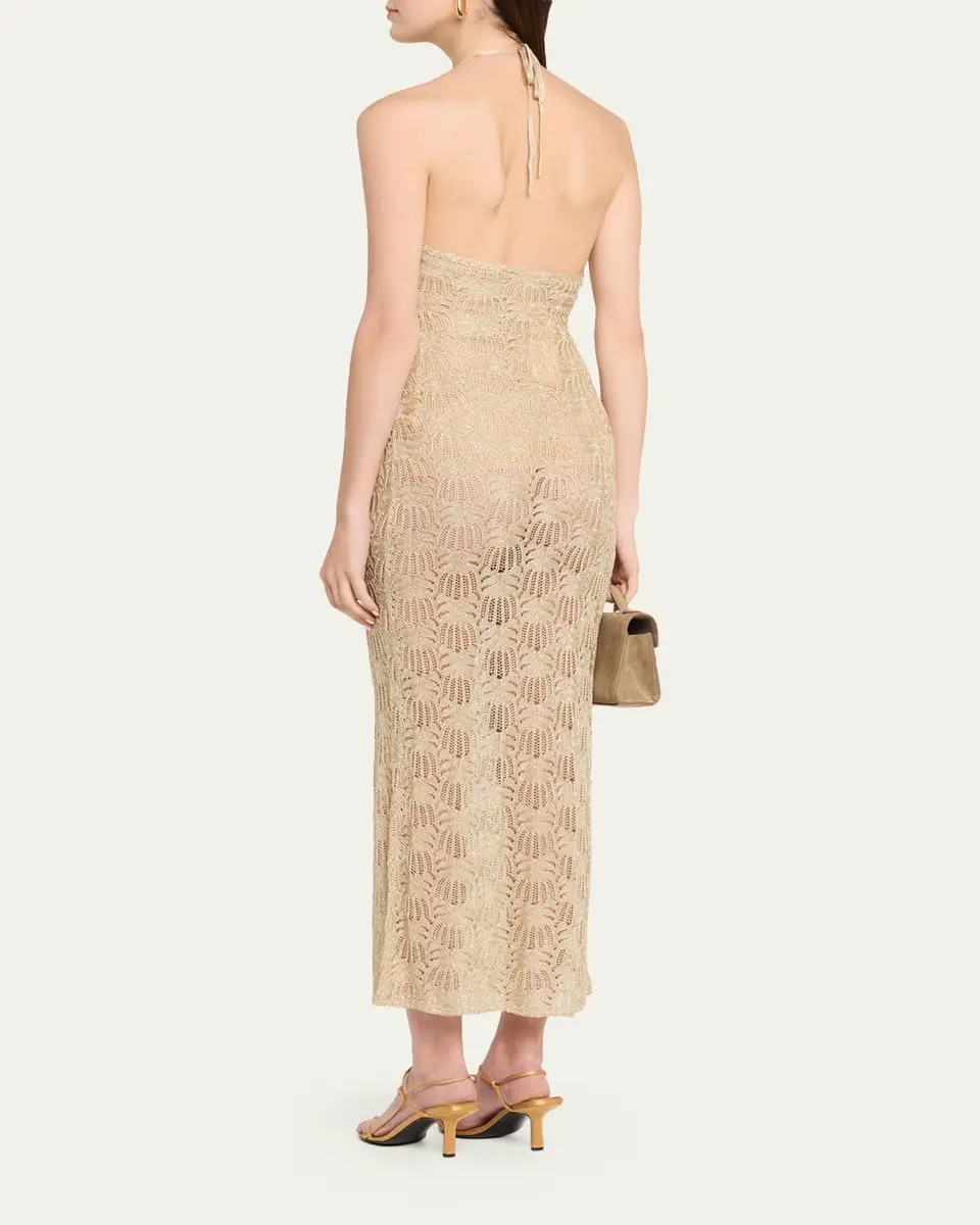 LoveShackFancy Vreya Metallic Crochet Halter Dress | Thumbnail 3