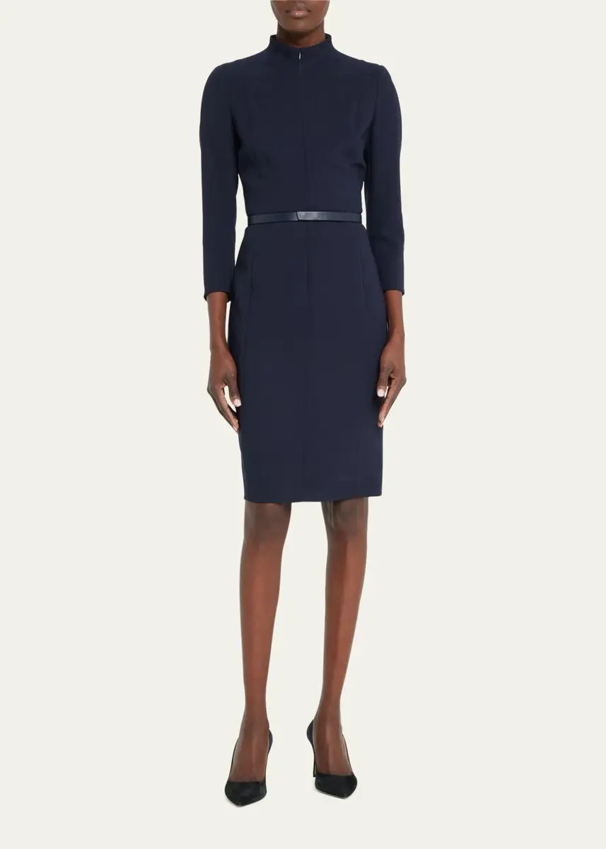 Akris Split-Neck Double-Face Wool Sheath Dress | Thumbnail 2