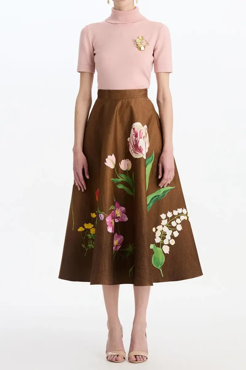 Oscar de la Renta Mixed Botanical Circle Midi Skirt | Thumbnail 2 Oscar de la Renta Mixed Botanical Circle Midi Skirt | Thumbnail 2