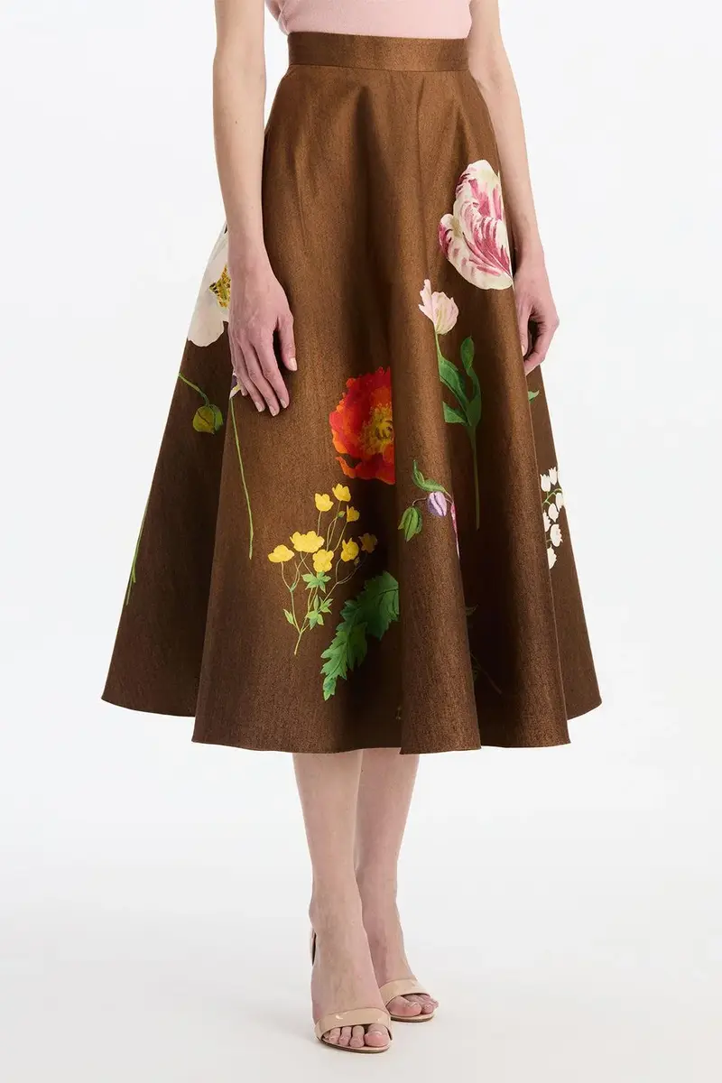 Oscar de la Renta Mixed Botanical Circle Midi Skirt | Thumbnail 3 Oscar de la Renta Mixed Botanical Circle Midi Skirt | Thumbnail 3