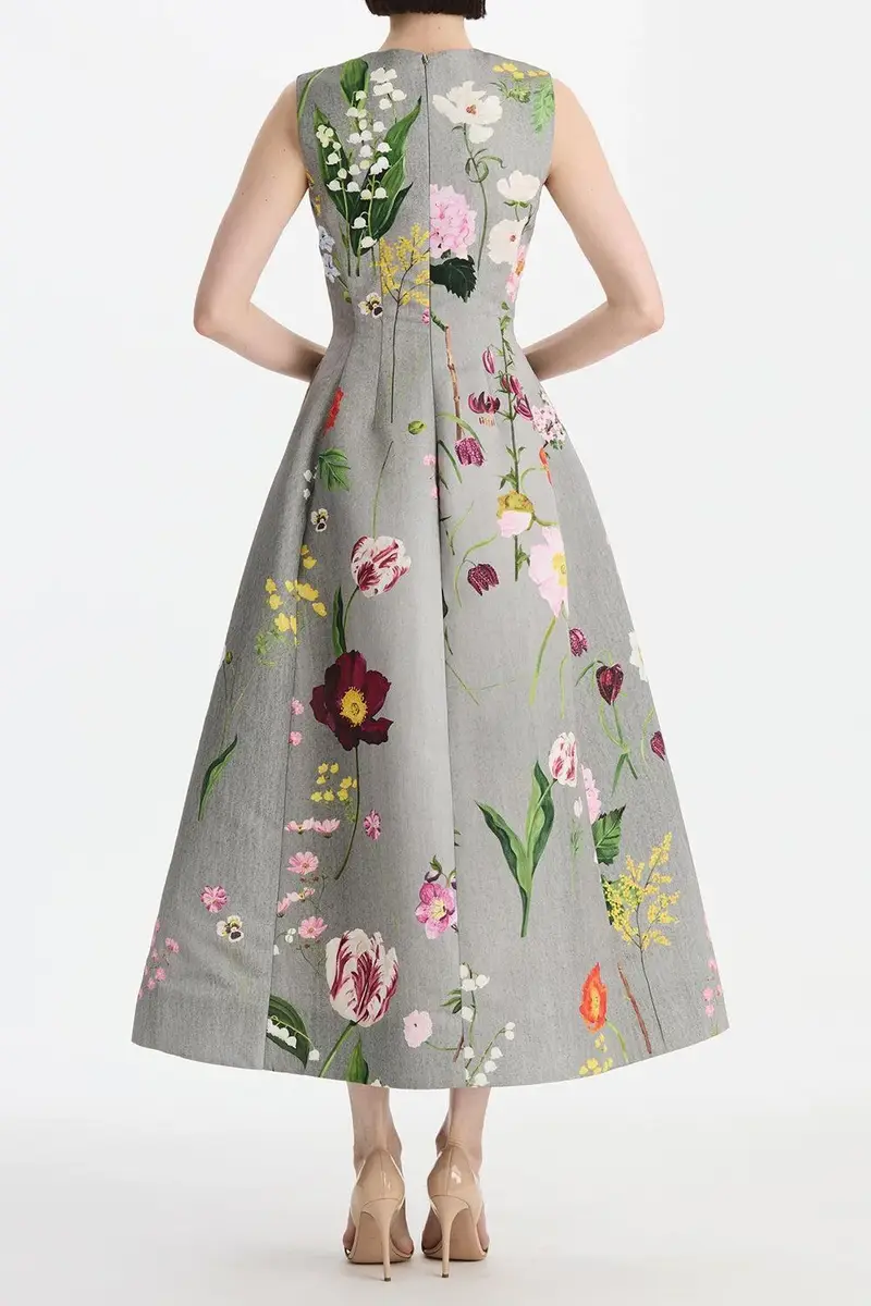 Oscar de la Renta Mixed Botanical Sleeveless Cocktail Dress | Thumbnail 5