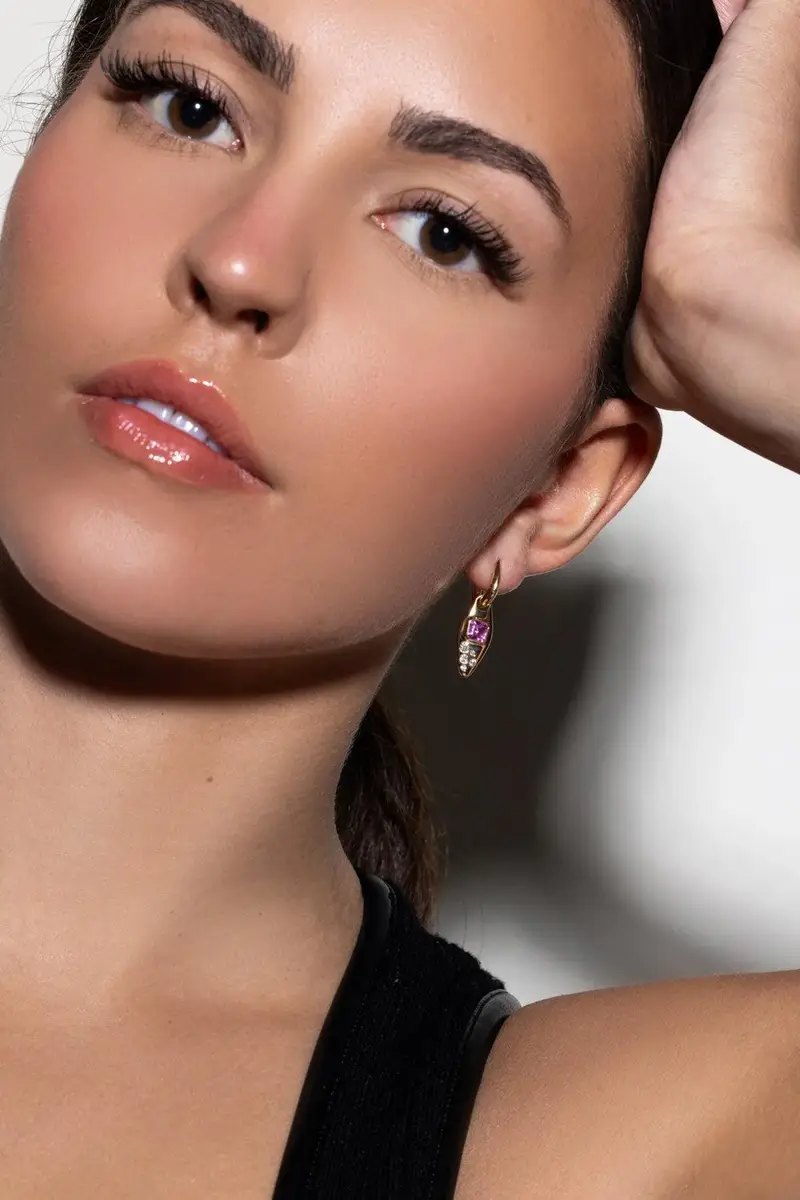 Uniform Object Pink Sapphire Vessel Huggie Earrings | Thumbnail 3