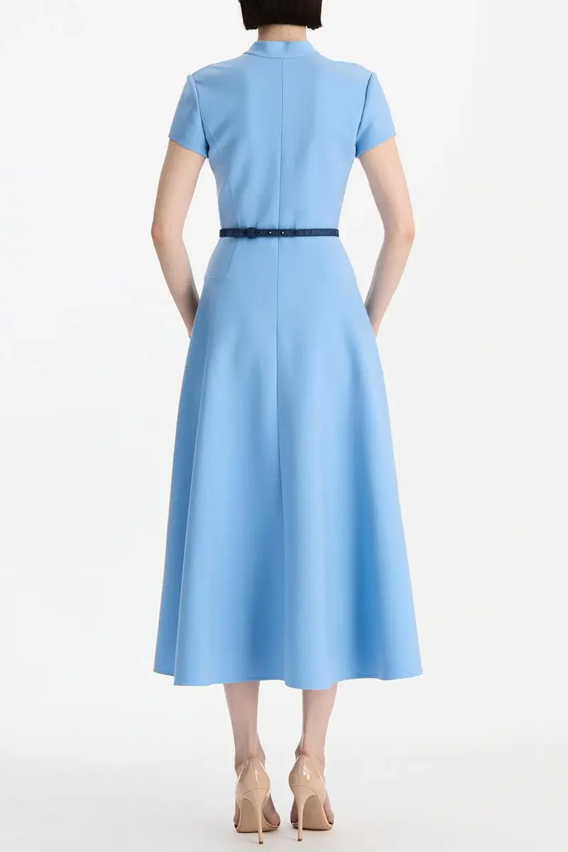 Oscar de la Renta Short Sleeve Flare Midi Stretch Dress | Thumbnail 5 Oscar de la Renta Short Sleeve Flare Midi Stretch Dress | Thumbnail 5