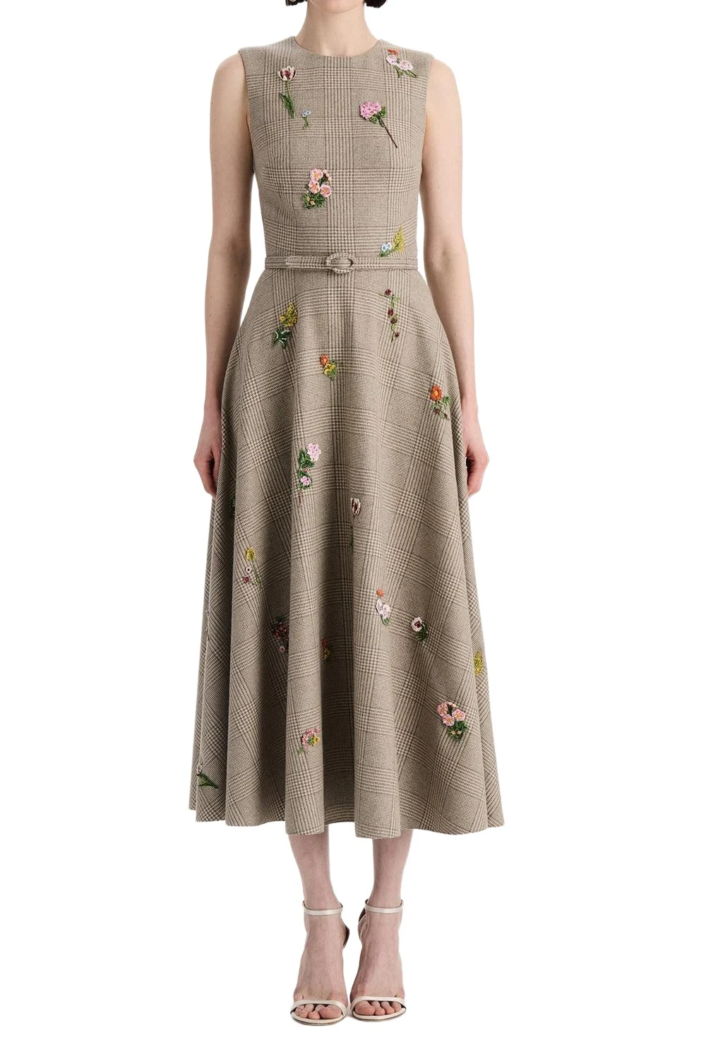 Sleeveless Floral Plaid Day Dress Sleeveless Floral Plaid Day Dress