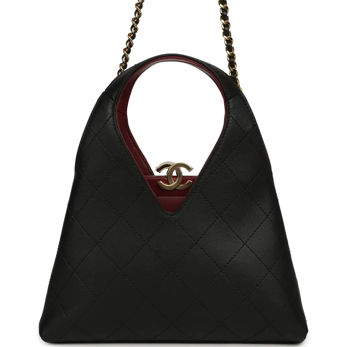 Chanel Chanel Small Chic Lady Shopping Bag Black, Burgundy Calfskin Gold Hardware | Image 1 Chanel Chanel Small Chic Lady Shopping Bag Black, Burgundy Calfskin Gold Hardware | Image 1