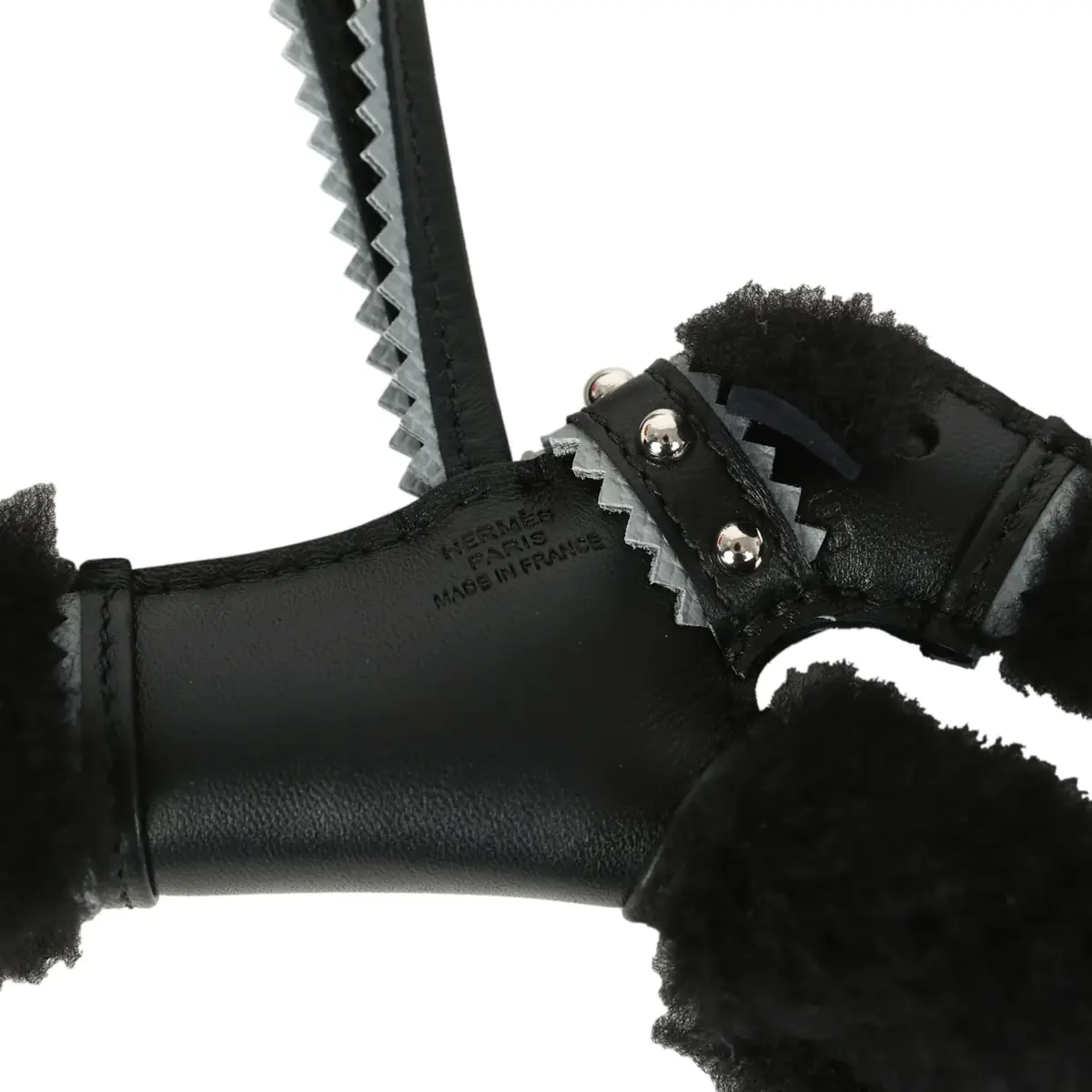 HERMÈS Hermes "Rock" Budy Apic Charm Black, Gris Pantin Milo Lambskin and Merino Wool Palladium Hardware | Thumbnail 3 HERMÈS Hermes "Rock" Budy Apic Charm Black, Gris Pantin Milo Lambskin and Merino Wool Palladium Hardware | Thumbnail 3