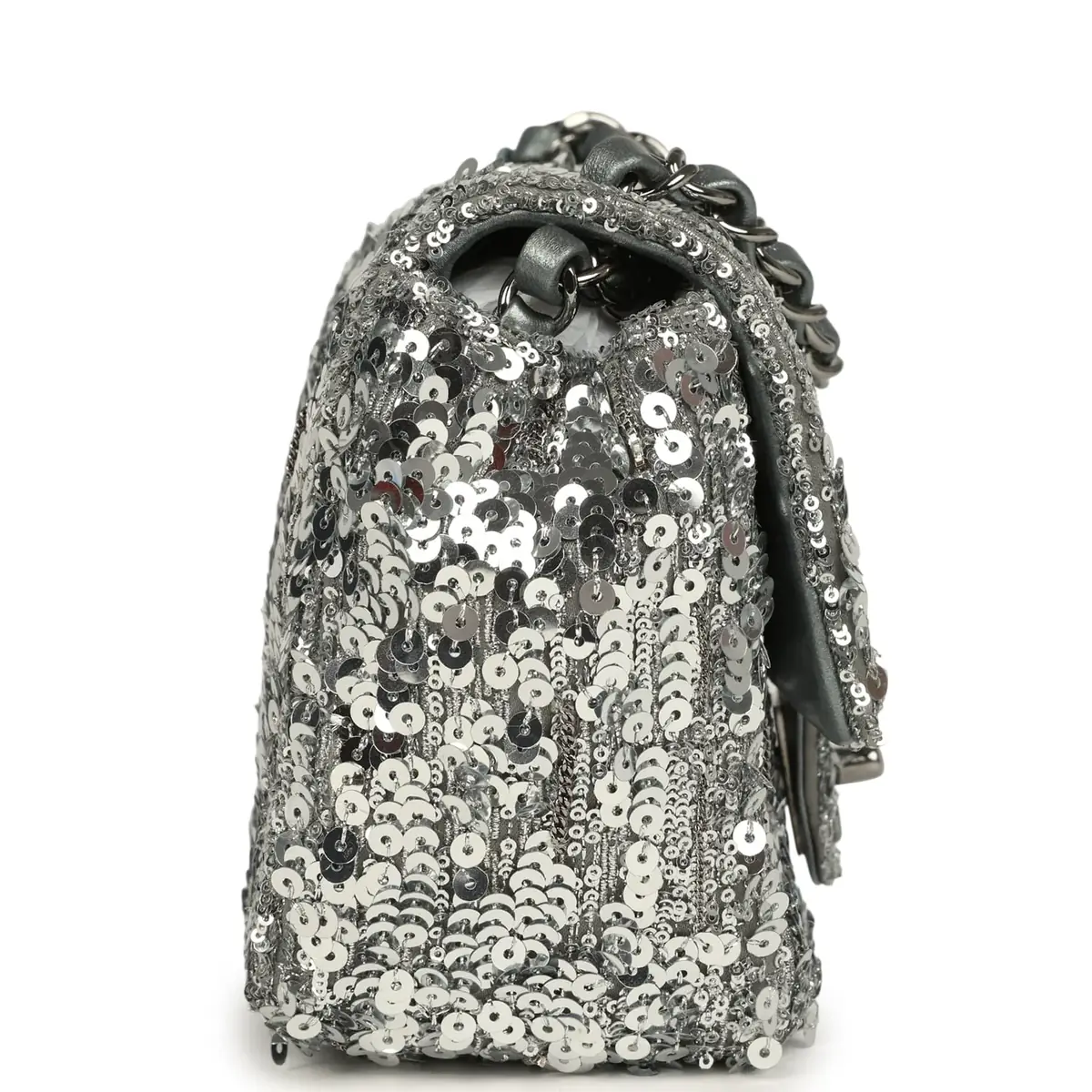 Chanel Pre-owned Chanel Mini Classic Square Flap Bag Metallic Silver Sequins Ruthenium Hardware | Thumbnail 3 Chanel Pre-owned Chanel Mini Classic Square Flap Bag Metallic Silver Sequins Ruthenium Hardware | Thumbnail 3