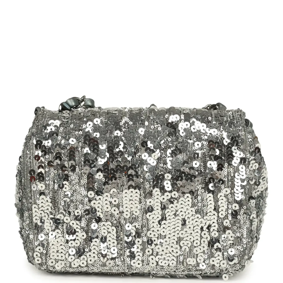 Chanel Pre-owned Chanel Mini Classic Square Flap Bag Metallic Silver Sequins Ruthenium Hardware | Thumbnail 4 Chanel Pre-owned Chanel Mini Classic Square Flap Bag Metallic Silver Sequins Ruthenium Hardware | Thumbnail 4