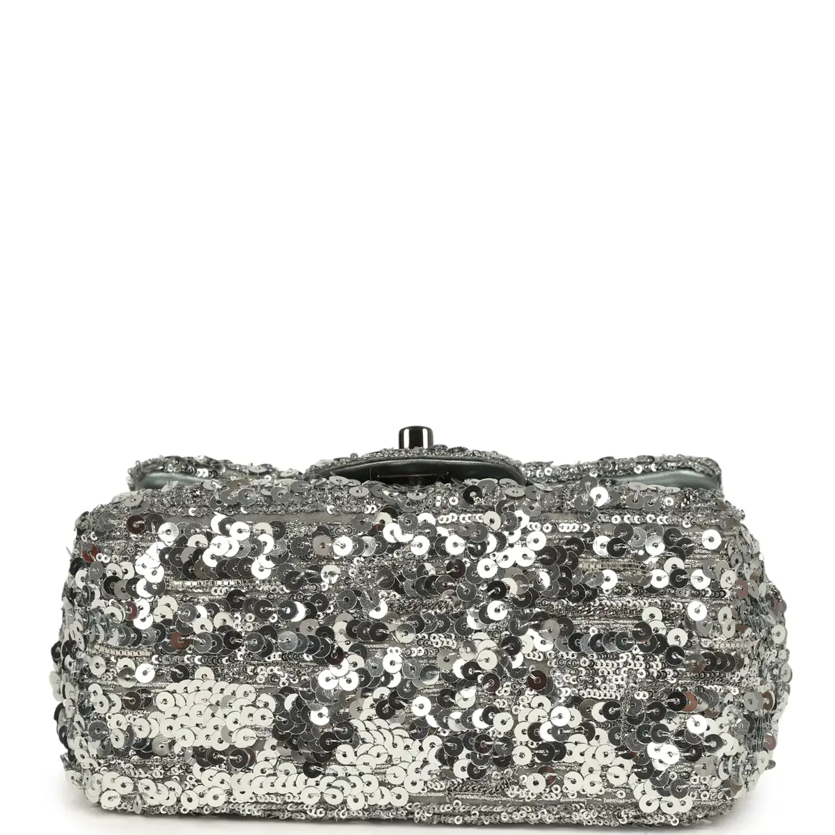 Chanel Pre-owned Chanel Mini Classic Square Flap Bag Metallic Silver Sequins Ruthenium Hardware | Thumbnail 6 Chanel Pre-owned Chanel Mini Classic Square Flap Bag Metallic Silver Sequins Ruthenium Hardware | Thumbnail 6
