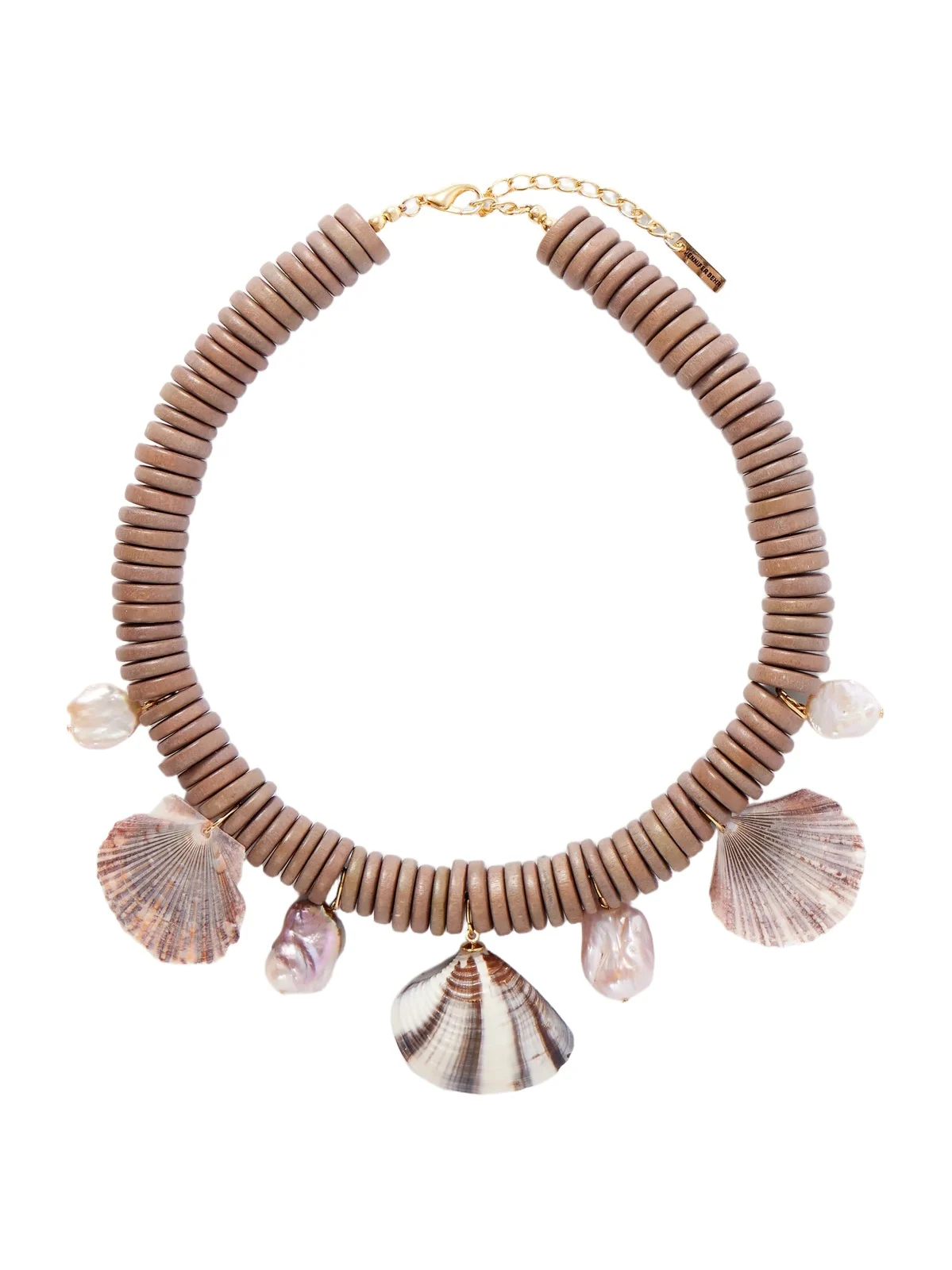 Madeira Gold-tone Bead-embellished Wood, Shell And Pearl Necklace - Brown