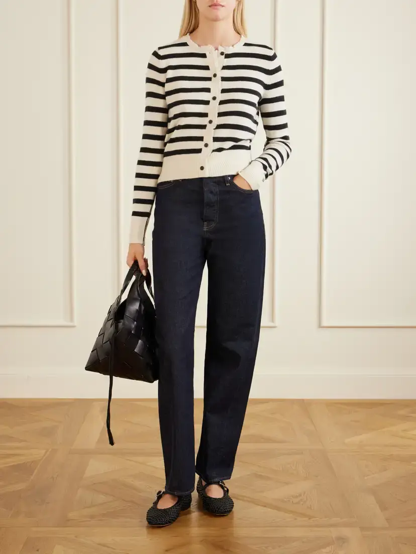 Maria McManus Striped Frayed Cashmere And Cotton-blend Cardigan - Neutrals | Thumbnail 2 Maria McManus Striped Frayed Cashmere And Cotton-blend Cardigan - Neutrals | Thumbnail 2