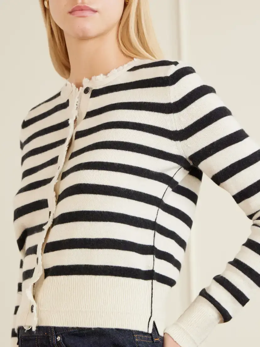 Maria McManus Striped Frayed Cashmere And Cotton-blend Cardigan - Neutrals | Thumbnail 4 Maria McManus Striped Frayed Cashmere And Cotton-blend Cardigan - Neutrals | Thumbnail 4