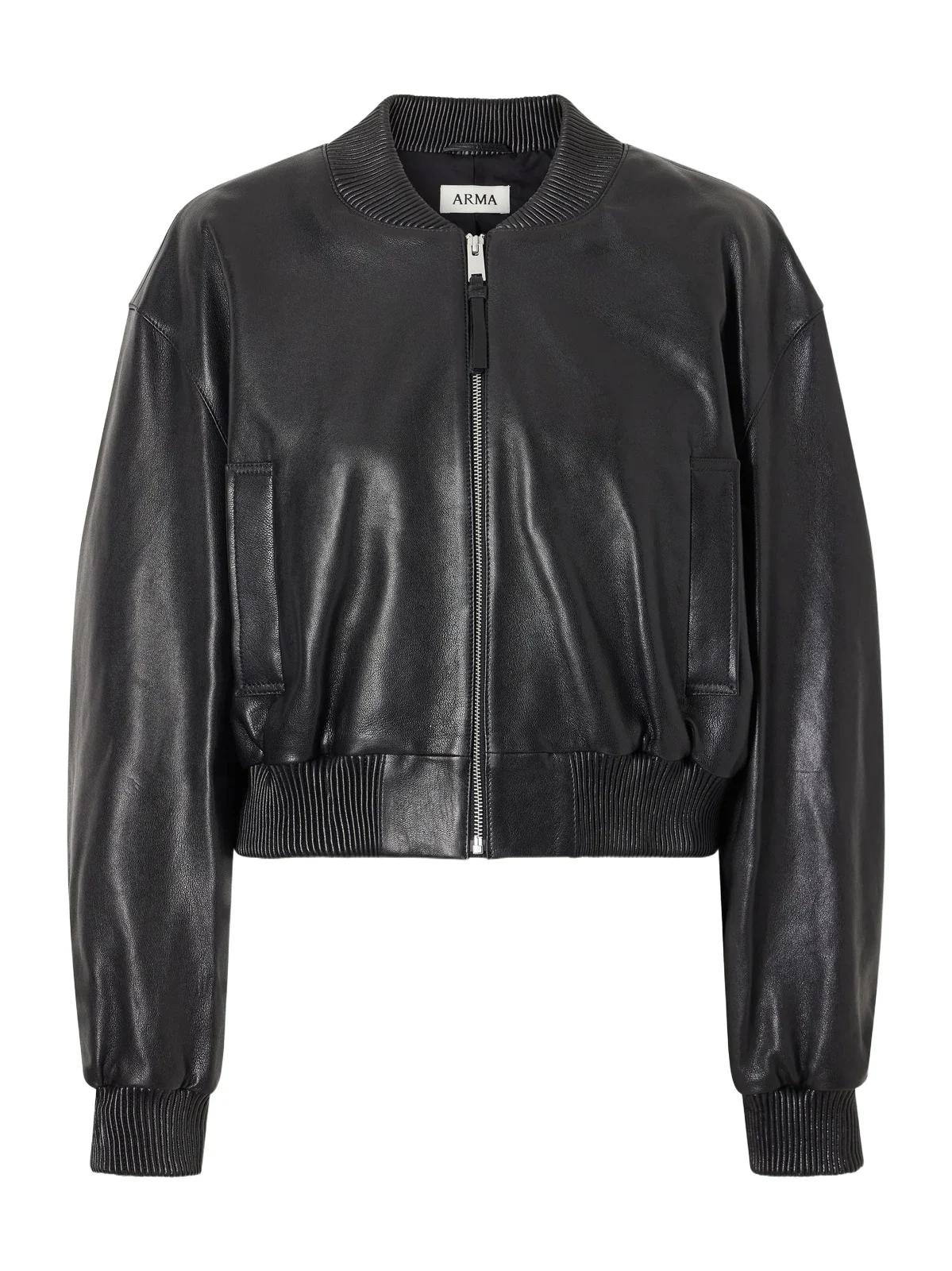 Hannan Cropped Leather Bomber Jacket
