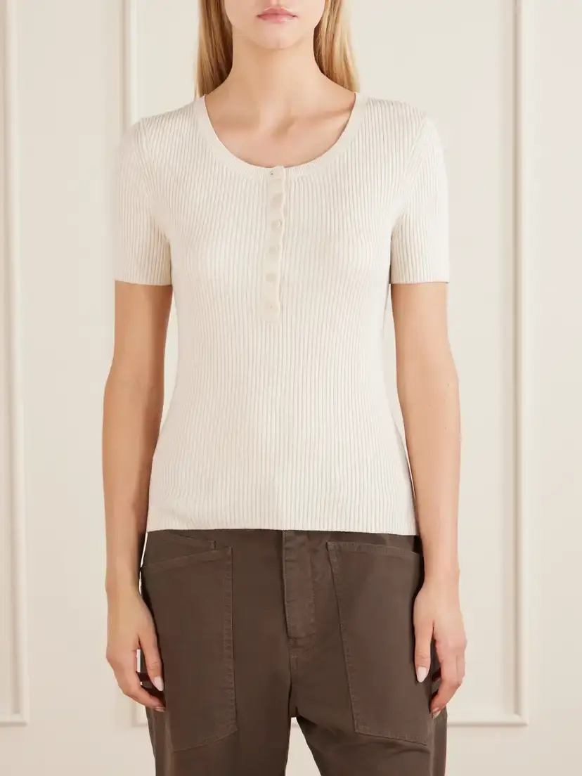 Nili Lotan Francene Ribbed Wool And Silk-blend Top - Neutrals | Thumbnail 3 Nili Lotan Francene Ribbed Wool And Silk-blend Top - Neutrals | Thumbnail 3